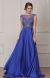 Embellished Sheer Top Long Prom Pageant Satin Dress in Royal Blue